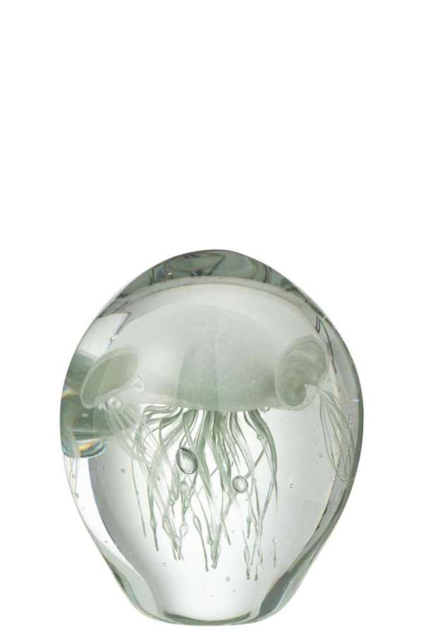 PAPERWEIGHT CALYPSO GLASS TRANSPARENT/GREEN SMALL
