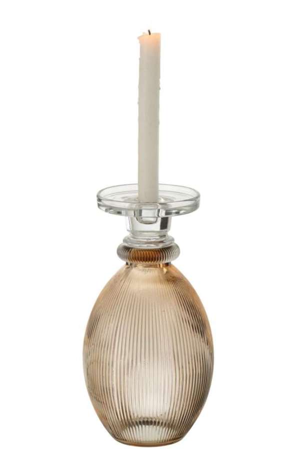 CANDLEHOLDER/VASE MALIK ROUND GLASS TAUPE/TRANSPARENT