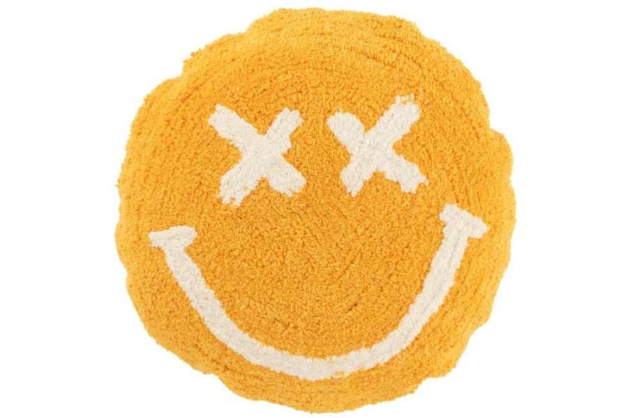CUSHION SMILEY TUFTED COTTON ORANGE/WHITE