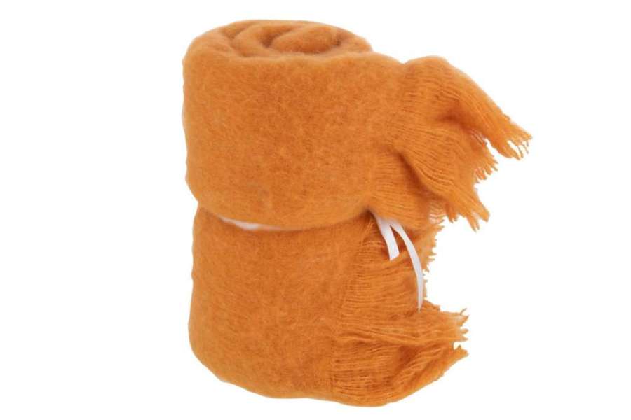 THROW WITH FRINGES POLYESTER OCHRE