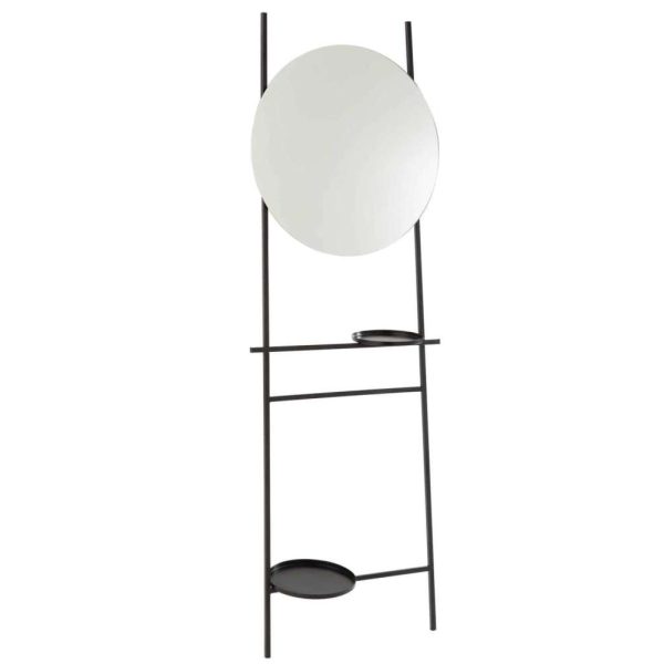 MIRROR LADDER 2 TRAYS ROUND IRON/GLASS BLACK