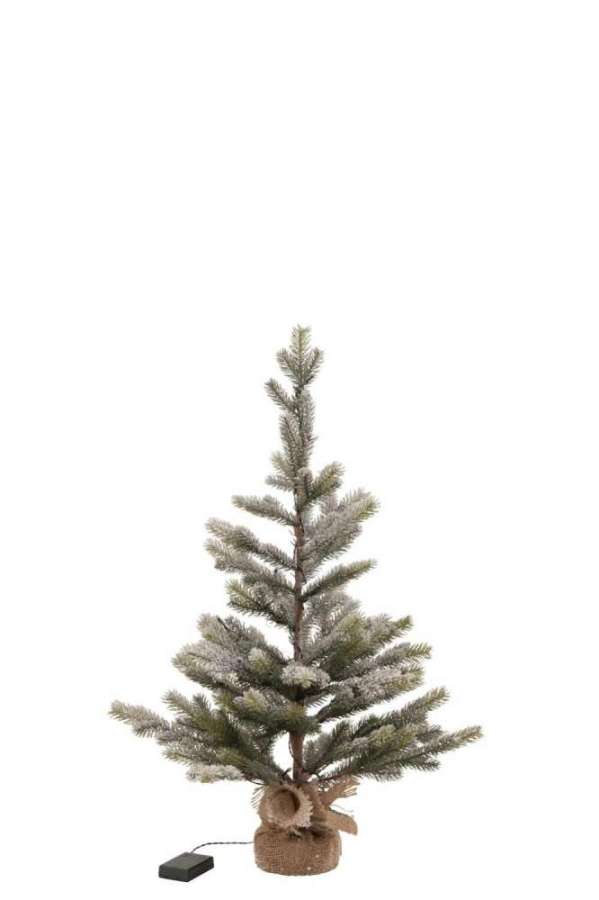 CHRISTMAS TREE SNOWY+LED+BATTERY IN POT JUTE PLASTIC GREEN MEDIUM