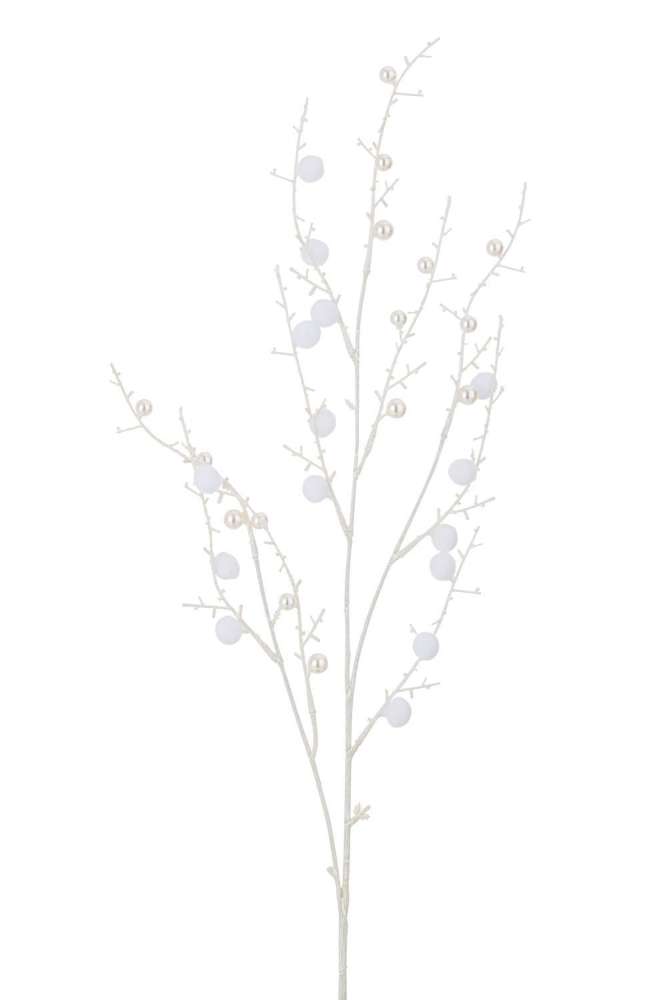 BRANCH POMPOMS+PEARLS PLASTIC WHITE