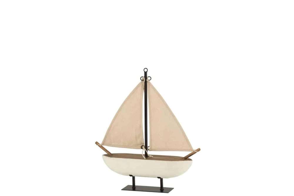 SAILING BOAT WOOD/JUTE WHITE/BROWN SMALL