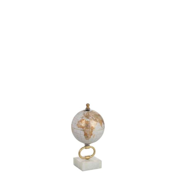 GLOBE ON FOOT MARBLE WHITE/METAL GOLD EXTRA SMALL