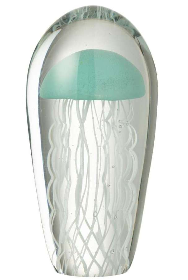 PAPERWEIGHT CALYPSO OVAL GLASS TRANSPARENT/LIGHT BLUE LARGE