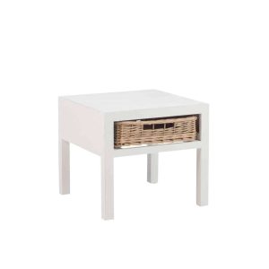 NIGHT TABLE + 1 BASKET WOOD WHITE