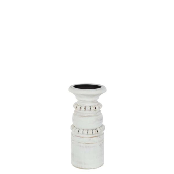 CANDLE HOLDER PILA PINEWOOD/METAL WHITE LARGE