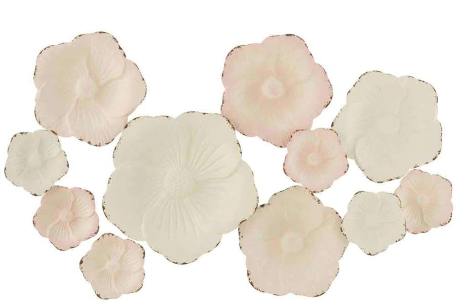 WALL DECO FLOWERS METAL PINK/WHITE