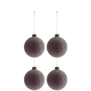 BOX OF 4 CHRISTMAS BALL PEARLS GLASS BORDEAUX MEDIUM