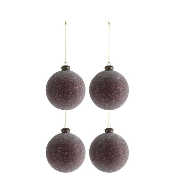 BOX OF 4 CHRISTMAS BALL PEARLS GLASS BORDEAUX MEDIUM