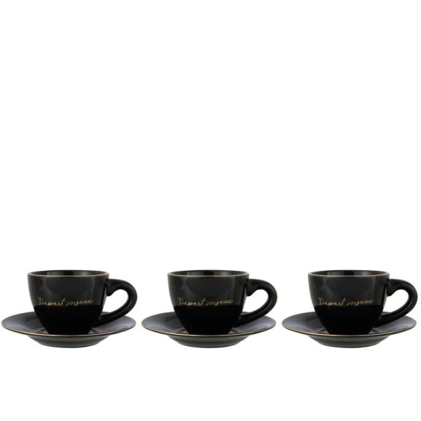 BOX OF 3 CUP+SAUCER PORCELAIN DÉPART JOYEUX BLACK/GOLD