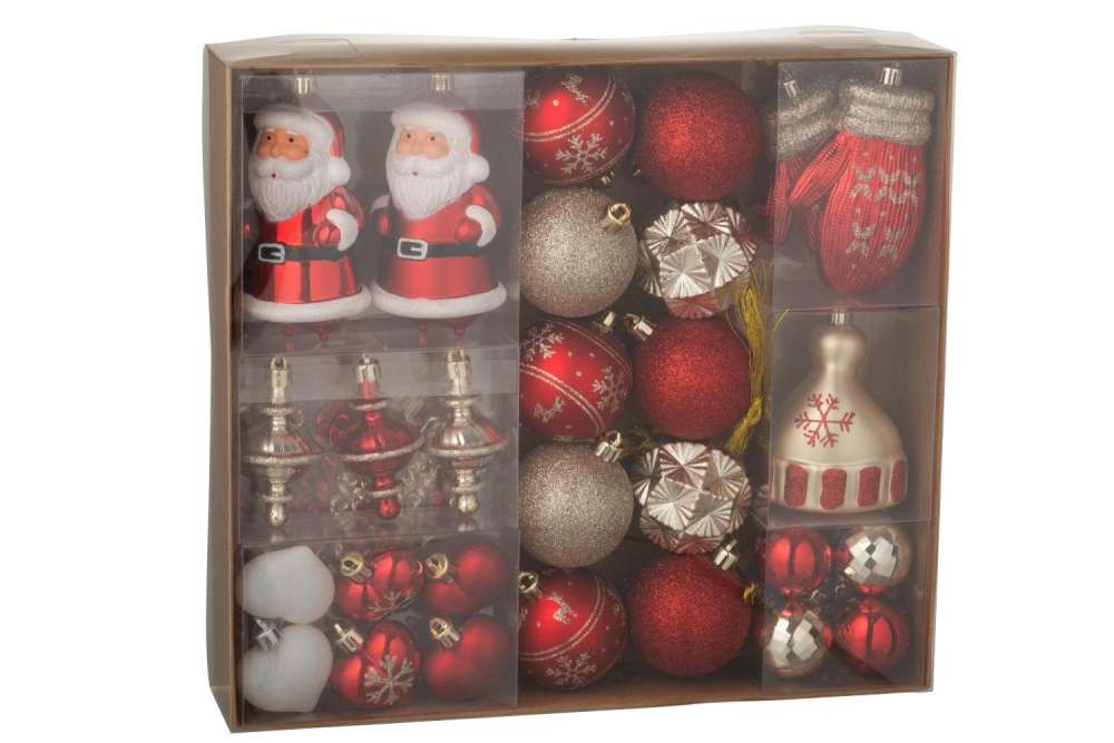 BOX OF 45 CHRISTMAS BAUBLE PLASTIC CHRISTMAS RED/GOLD COLORED