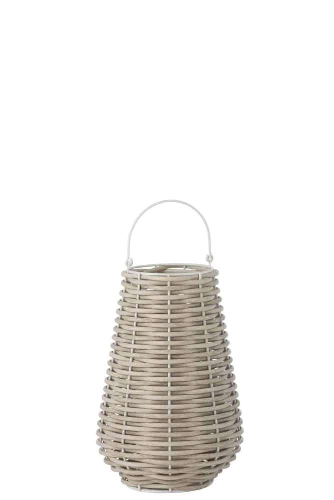 LANTERN WOVEN LED PLASTIC WHITE SMALL