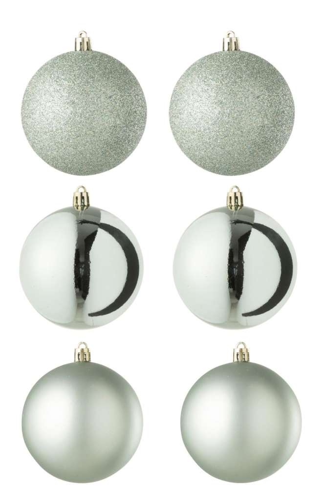 BOX OF 6 CHRISTMAS BAUBLE PLASTIC MINT GREEN
