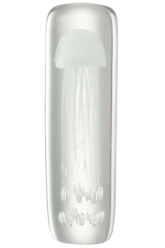 PAPERWEIGHT JELLYFISH CYLINDER GLASS WHITE