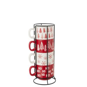 BOX OF 4 COFFEE CUP CHRISTMAS DOLOMITE WHITE/CHRISTMAS RED
