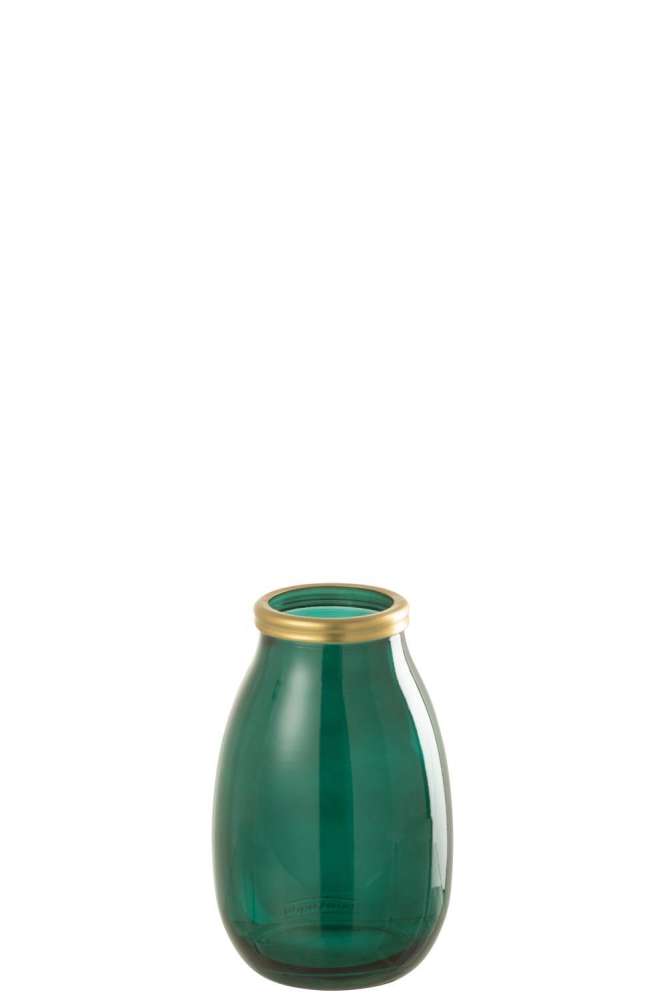 VASE GOLD RIM GLASS GREEN SMALL