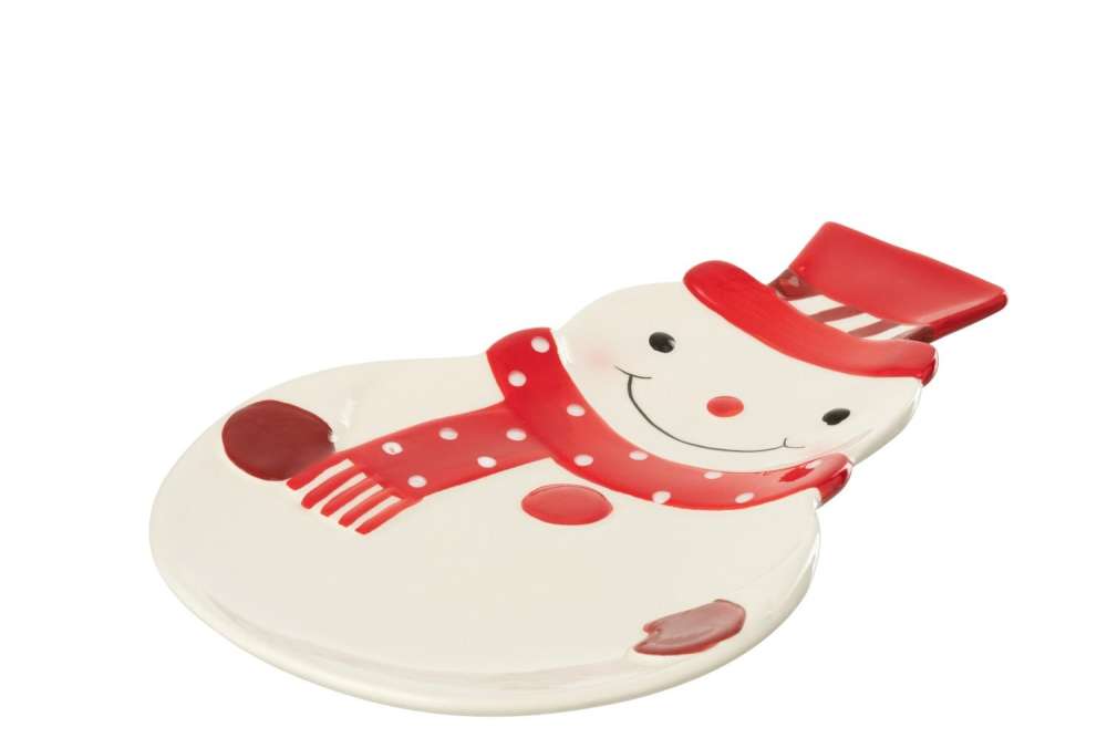 PLATE SNOWMAN DOLOMITE CHRISTMAS RED/WHITE