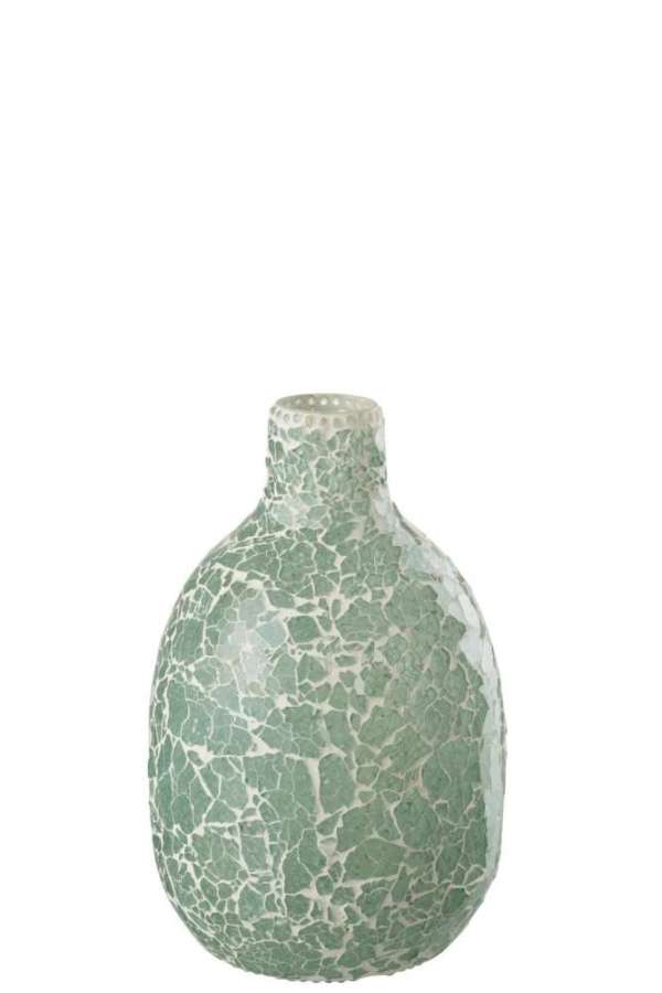 VASE MOSAIC ROUND GLASS GREEN/WHITE MEDIUM