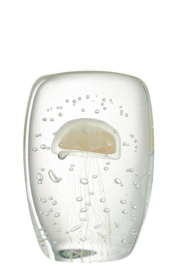 PAPERWEIGHT CALYPSO SQUARE GLASS TRANSPARENT/BEIGE LARGE