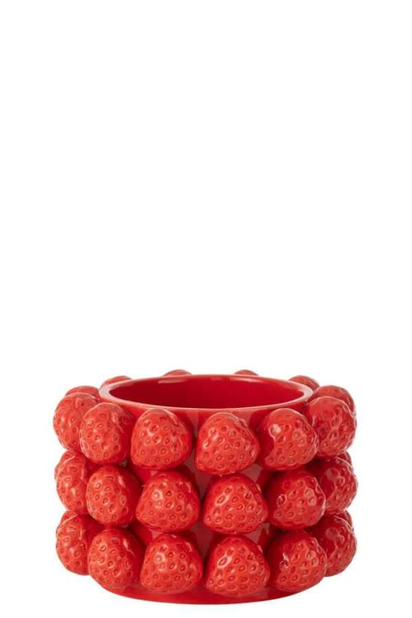FLOWERPOT STRAWBERRIES CERAMIC RED MEDIUM