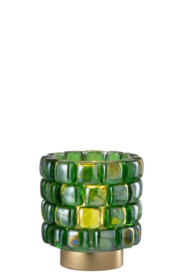 TEALIGHT HOLDER SQUARE MOSAIC GLASS GREEN SMALL