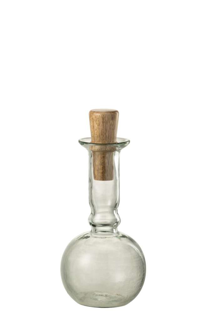 BOTTLE ROUND LONG CORK GLASS/WOOD TRANSPARENT