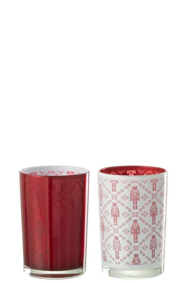 HURRICANE NUTCRACKER GLASS WHITE/RED LARGE ASSORTMENT OF 2