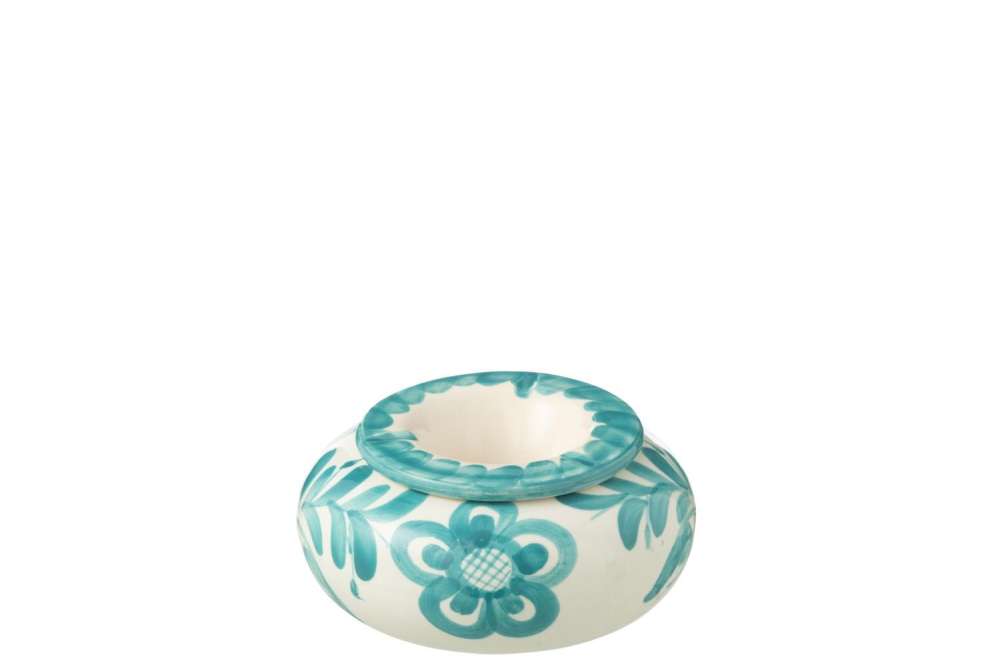 ASHTRAY GRANADA CERAMIC WHITE/AQUA LARGE