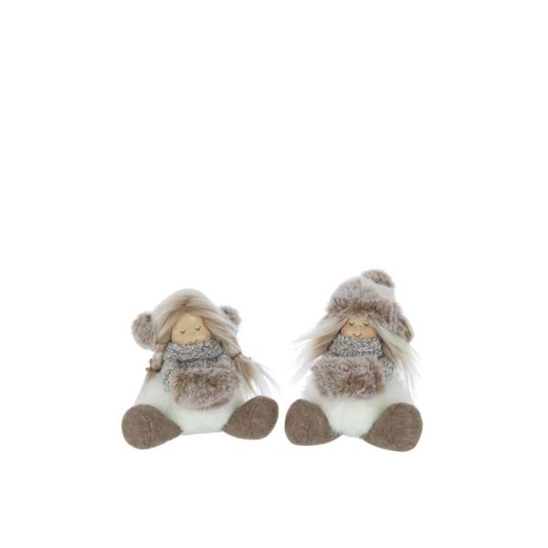 GIRLS SITTING HAT FUR POLYESTER WHITE/BROWN ASSORTMENT OF 2