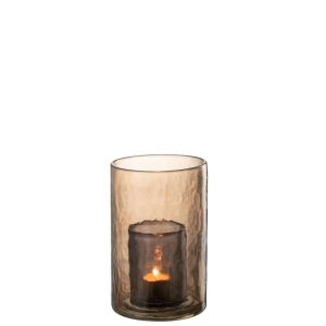 TEALIGHT HOLDER DOUBLE GLASS OCHRE SMALL