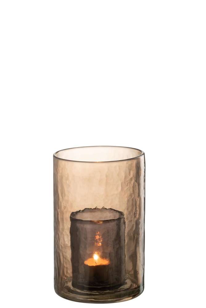 TEALIGHT HOLDER DOUBLE GLASS OCHRE SMALL
