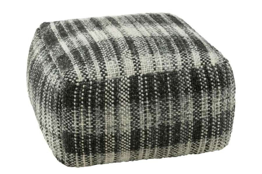 POUF SQUARE CHECKERED WOOL GREY/BLACK