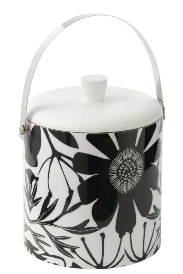 ICE BUCKET FLORAL PATTERN MANGO WOOD BLACK/WHITE