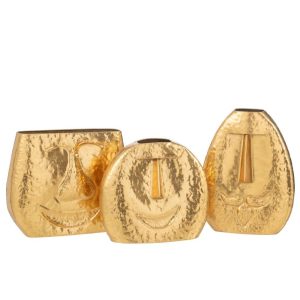 VASES FACES METAL GOLD ASSORTMENT OF 3