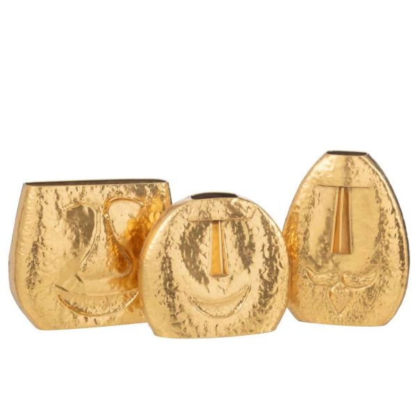 VASES FACES METAL GOLD ASSORTMENT OF 3