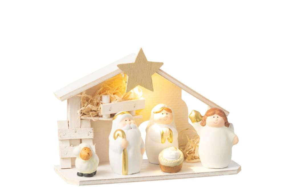 NATIVITY LED PORCELAIN WHITE/GOLD MEDIUM