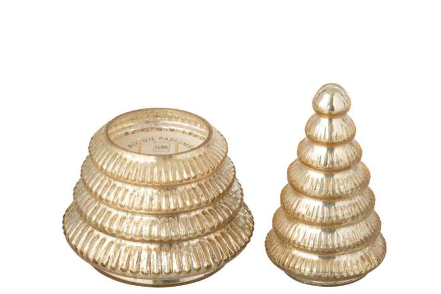 SCENTED CANDLE TREE RIBBED GLASS GOLD COLORED LARGE