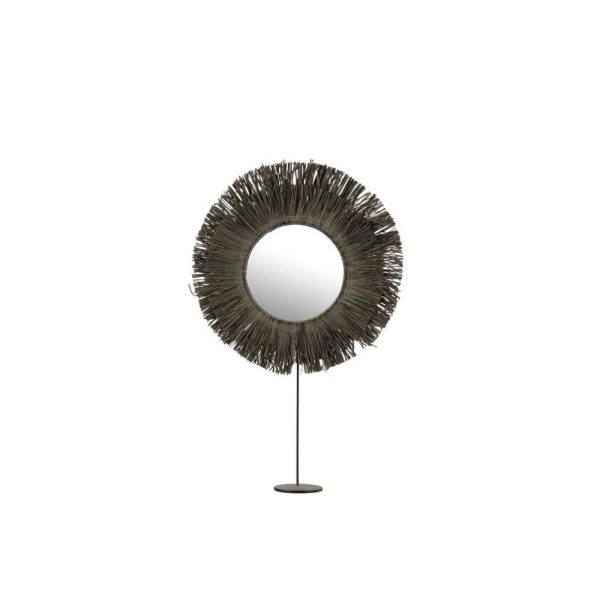 MIRROR ON FOOT ROUND REED RAFFIA GREY