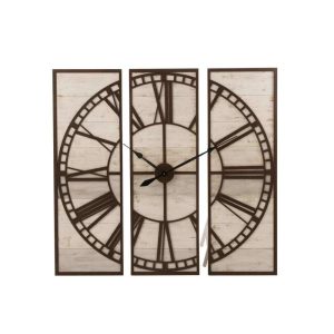 CLOCK 3PARTS SQUARE ROMAN NUMERALS WOOD WHITE/METAL BROWN