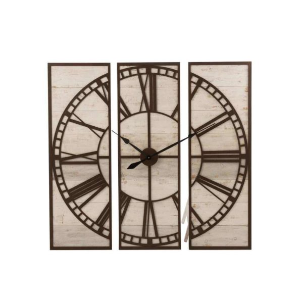 CLOCK 3PARTS SQUARE ROMAN NUMERALS WOOD WHITE/METAL BROWN