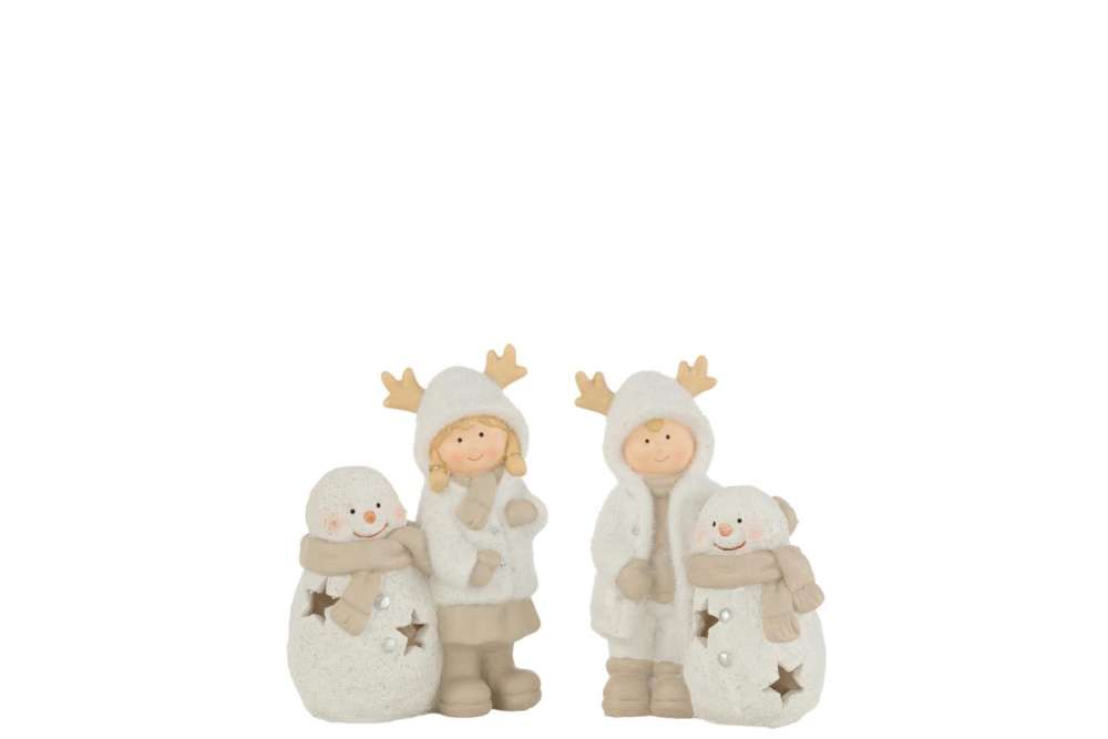 BOY AND GIRL SNOWMAN LED RESIN MIX ASSORTMENT OF 2