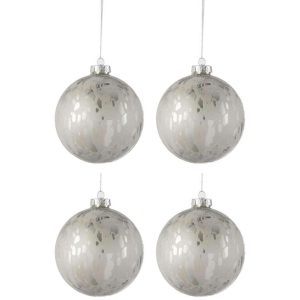 BOX OF 4 CHRISTMAS BAUBLE GLASS SHINING/MATTE ANTIQUE SILVER LARGE