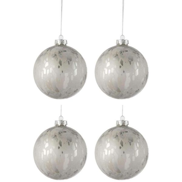 BOX OF 4 CHRISTMAS BAUBLE GLASS SHINING/MATTE ANTIQUE SILVER LARGE
