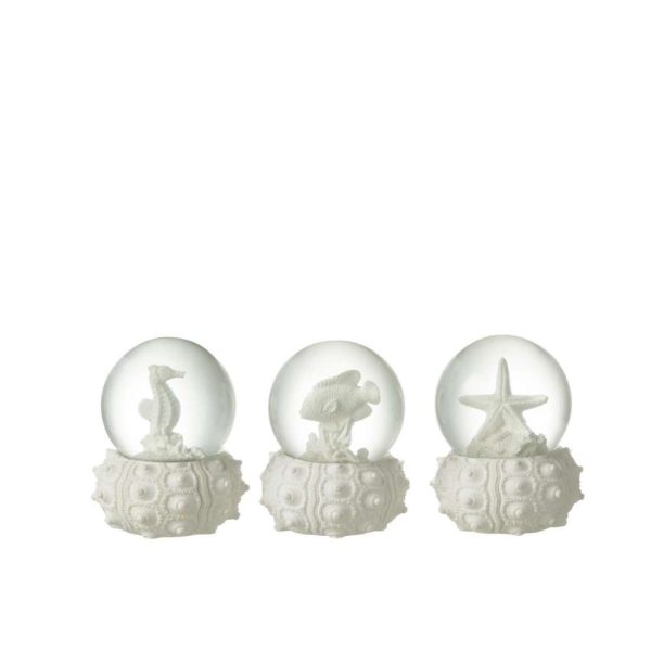 WATERGLOBE SEA POLYRESIN WHITE SMALL ASSORTMENT OF 3