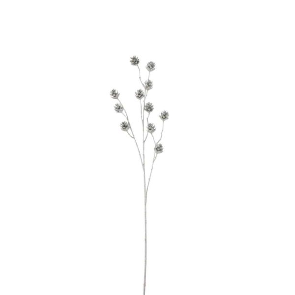 BRANCH PINECONES 3 PARTS GLITTER PLASTIC SILVER