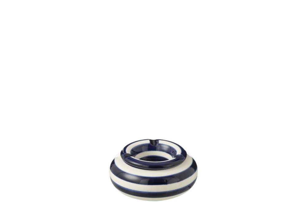 ASHTRAY GRANADA STRIPES CERAMIC WHITE/COBALTO BLUE SMALL