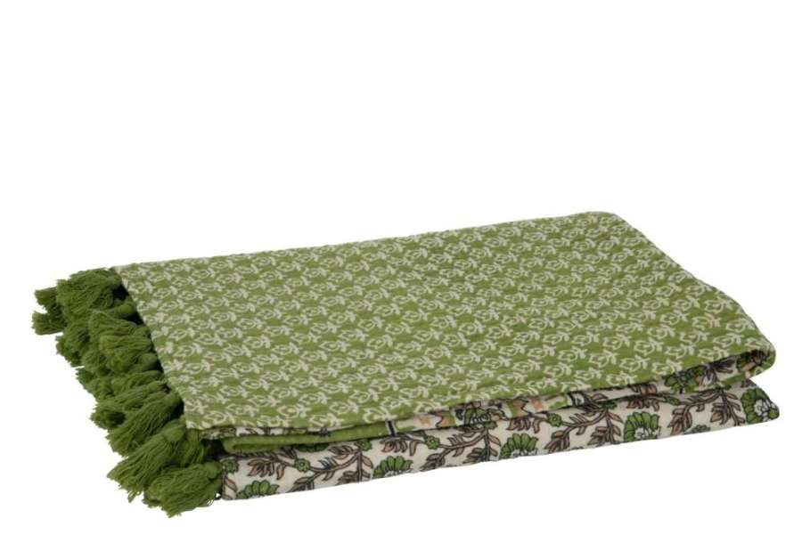 PLAID/BEACH MAT FLOWERS COTTON GREEN