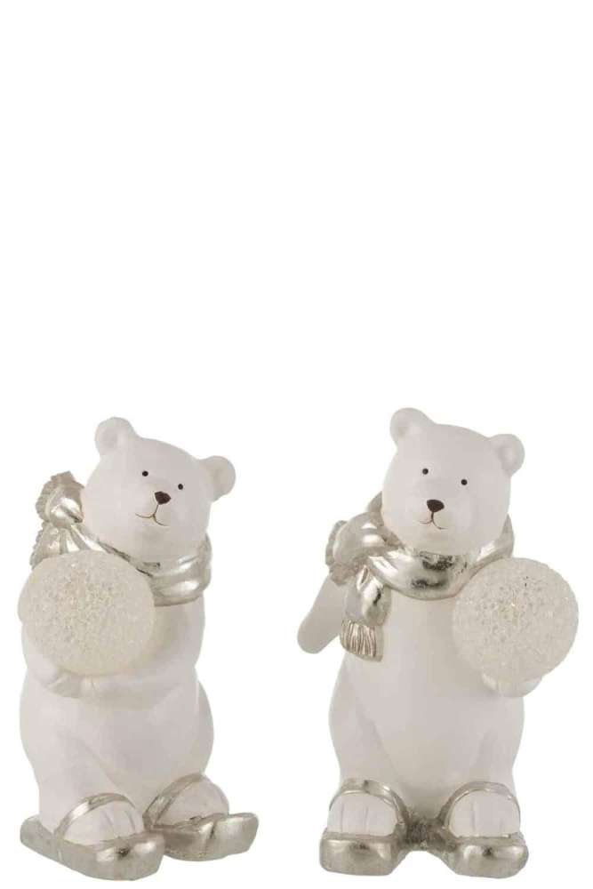 POLAR BEAR LED STANDING CERAMIC WHITE/SILVER SMALL ASSORTMENT OF 2